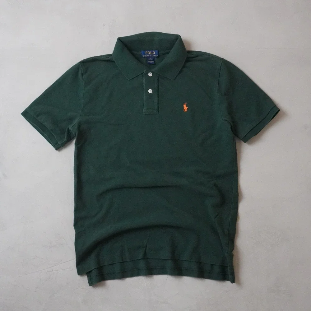 Polo Ralph Lauren Boys Large 14-16 Green Short Sleeve Pique Polo Orange